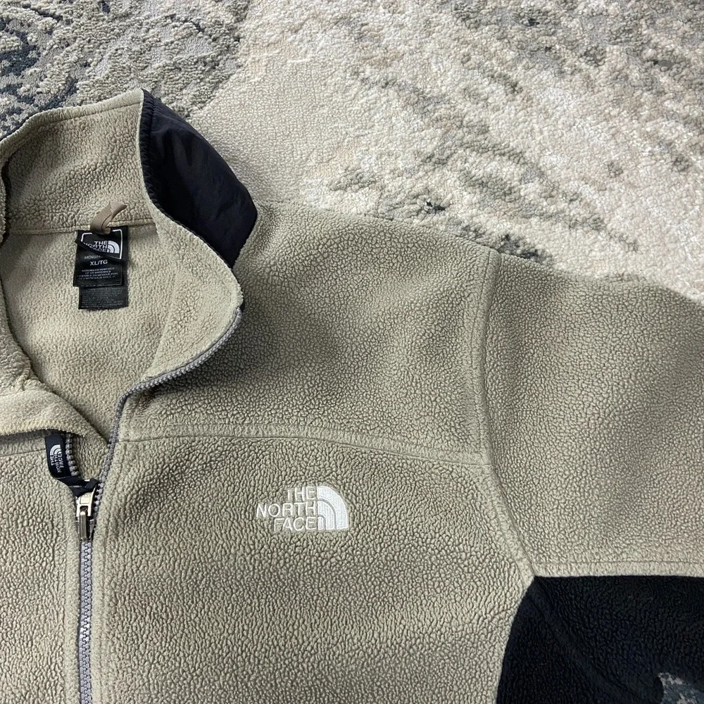 The North Face Denali Fleece Jacket Mens XL Beige Black Hiking‎ Glacier Full Zip